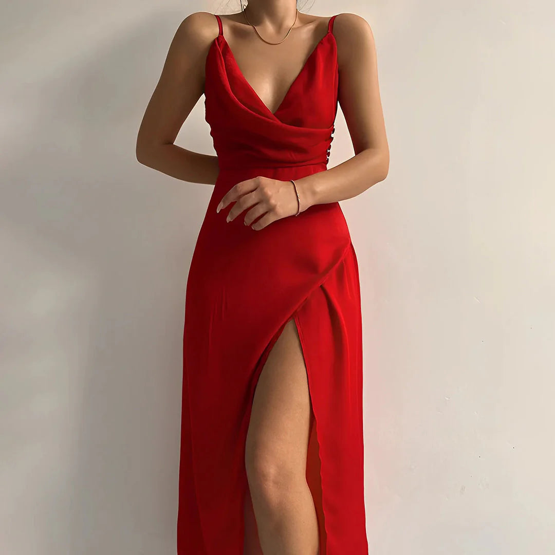 Celeste satin split dress