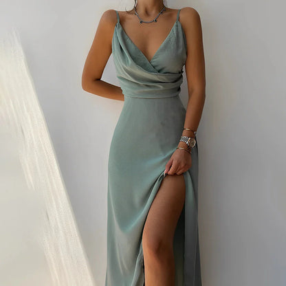 Celeste satin split dress